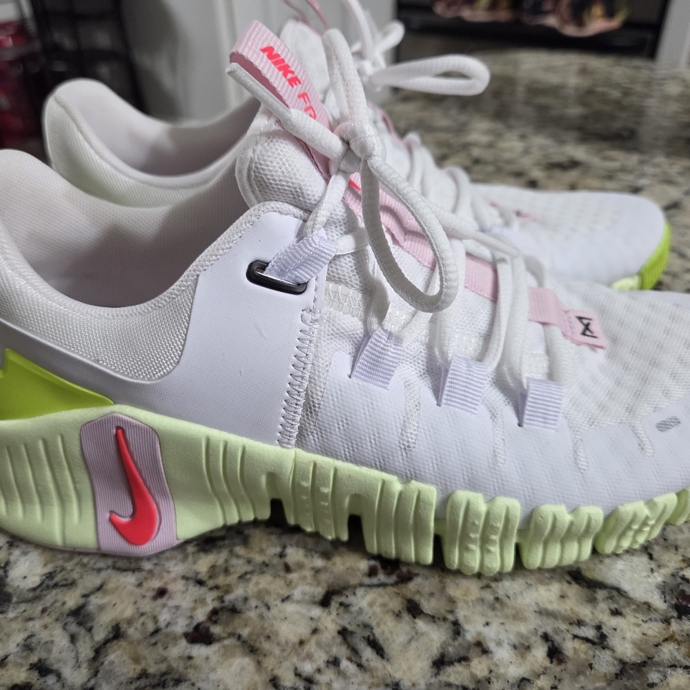 Nike White Sneakers with Neon Green and Pink Accents